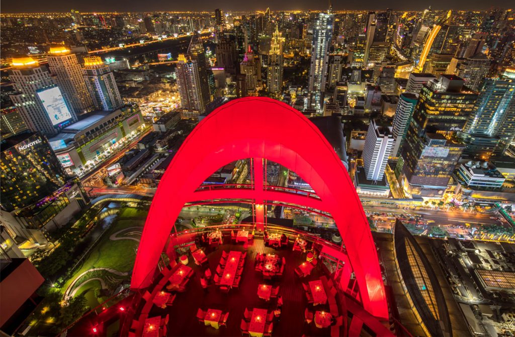 Bangkok Best rooftop bars Centara Grand & Bangkok Convention Centre at CentralWorld - Red Sky arial shot