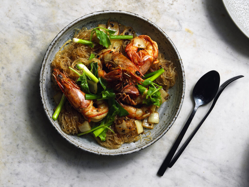 Stir-fried Prawns with Glass Noodles & Ginger