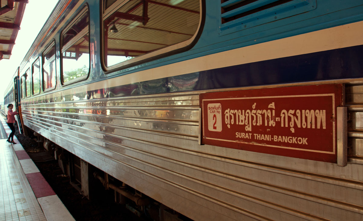 Suratani Express train at Hua Hin railway station.9 January 2018. Copyright John Borthwick